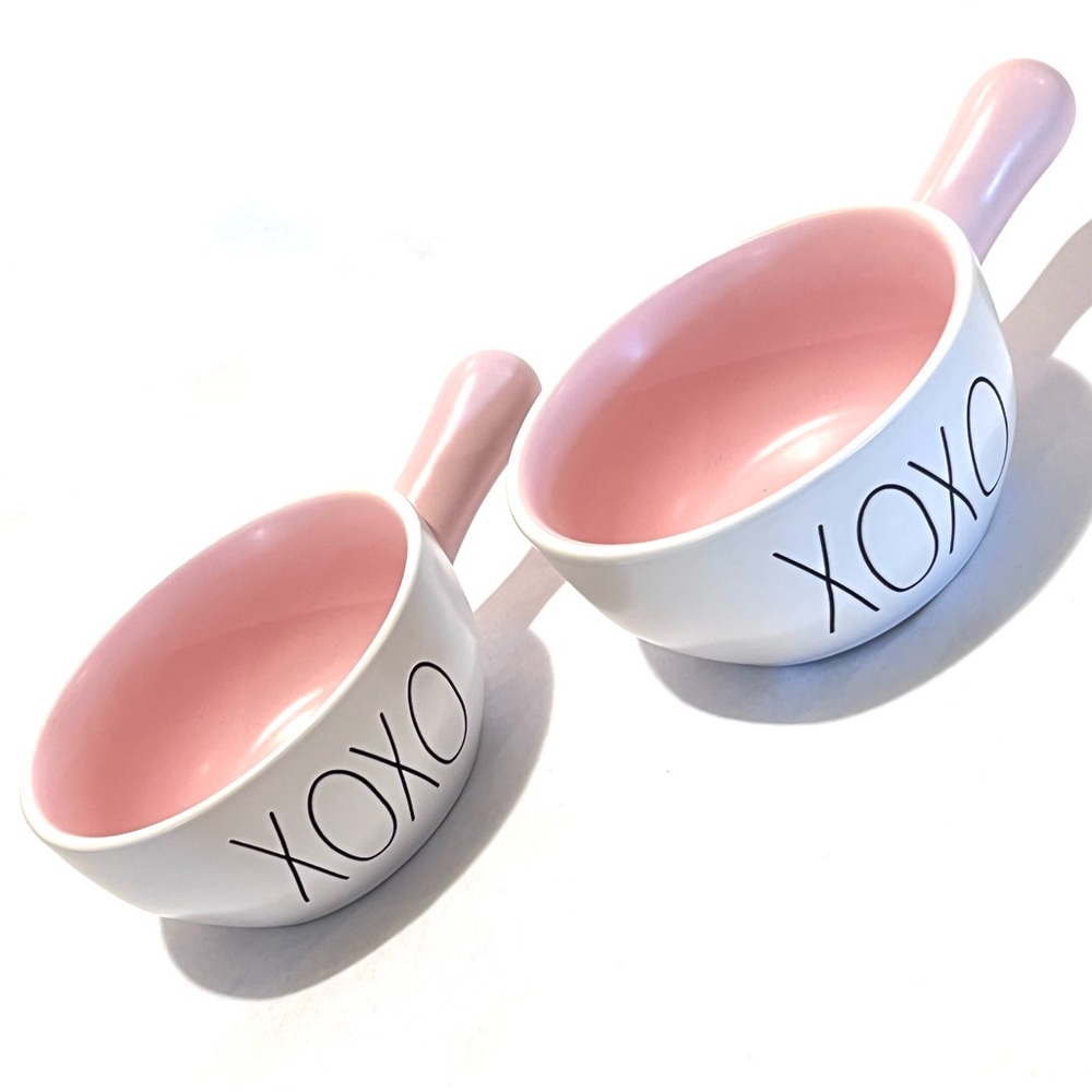 Rae Dunn XOXO Ceramic Bowls with Handles Set of Two White/Pink - Picture 2 of 6